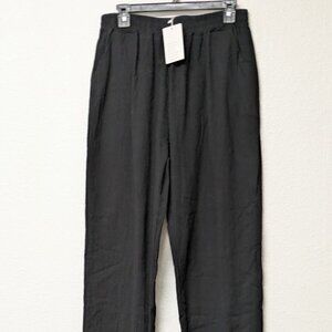 Black Lightweight Cotton Linen Blend Elastic Cuffs Pull-on Jogger Pants